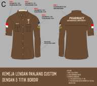 kemeja PDH drill lengan panjang custom dengan 5 titik bordir